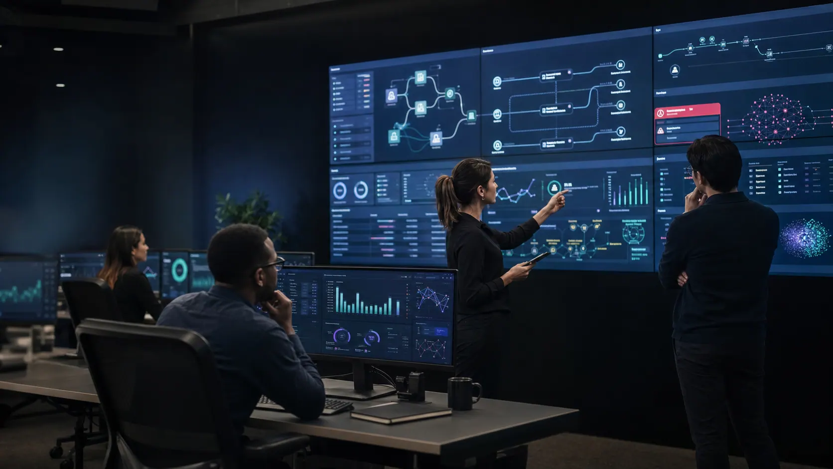 AI security engineers monitoring model activity, agent risks, and policy guardrails.